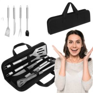 ZESTAW SZTUĆCÓW DO GRILLA ETUI 5 STAL NIERDZEWNA SZCZYPCE ŁOPATKA