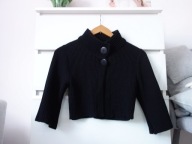 KRÓTKI SWETER KARDIGAN SWETEREK CZARNY CROPPED VINTAGE STÓJKA 34 XS