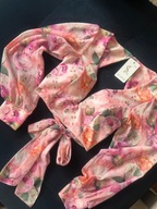 Bluzka szyfonowa włoska różowa kwiaty + odkryte plecy r. 36/38