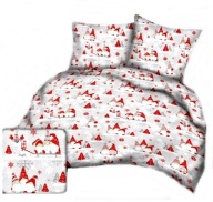 pościel z flaneli 200x200 +2x70x80 +2x40x40 guzik F 99 Skrzaty czerwono sza
