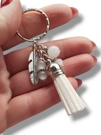 044 Oryginalny BRELOK do kluczy, do torebki - biały, kamienie