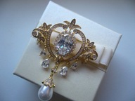 ELEGANCKA BROSZKA PERŁA CYRKONIE + PUDEŁKO PREZENTOWE