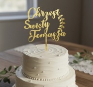 TOPPER NA TORT PERSONALIZACJA IMIĘ CHRZEST ŚWIĘTY ZŁOTA PLEXA