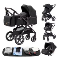 WÓZEK DZIECIĘCY YAZOCO 3W1 KOLOR HX1 ALLBLACK + AKCESORIA + FOTELIK DO AUTA