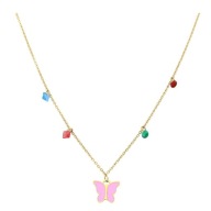 59047 Celebrytka złota stal chirurgiczna różowy motylek koraliki