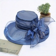 KAPELUSZ DAMSKI organza niebieski letni stylowy VINTAGE FALBANY SYLWESTROWY