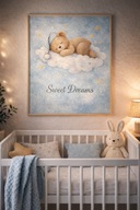 Plakat do pokoju niemowlaka – Miś w chmurkach | Plik do druku 300 DPI