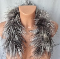 Obszycie do kaptura srebrny lis jenot naturalny ,kołnierz 60x14