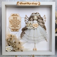 Anioł Stróż Aniołek w ramce Pamiątka Prezent Chrzest Komunia makrama z Imie