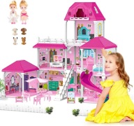 DOMEK DLA LALEK DUŻY ZESTAW WILLA PREZENT PIĘTROWY MEBLE AKCESORIA 63CM