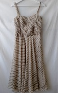 Sukienka beżowa,jedwabna, w groszki, na cienkich ramiączkach - 38/40