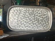 POSREBRZANA OWALNA DUŻA TACA NA STOPKACH O AŻUROWYCH ŚCIANKACH 50CM