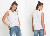 18197 BLUZKA DAMSKA TOP BIAŁY Z WIĄZANIEM I KORONKĄ WISKOZA 42 / 44