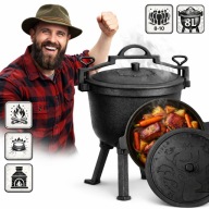 KOCIOŁEK ŻELIWNY 8l GARNEK MYŚLIWSKI pieczonka na ognisko grill + PRZEPISY