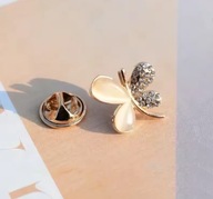 Subtelna Broszka Złoty Mleczny Motyl Motylek Kamyczki Mała Przypinka Ozdoba