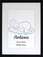 Metryczka personalizowana akwarela A4 rama 30x40cm