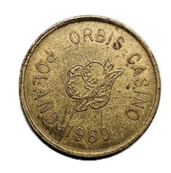 Żeton kasynowy (token kasyna) Cherry International Casinos z 1989 roku.