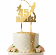 topper na tort dekoracja urodziny personalizacja WĘDKARZ złote lustro plexa