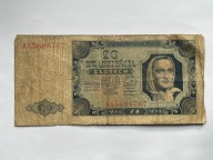Polska PRL banknot 20 złotych 1948 seria AA - dwadzieścia złotych 1948 NBP
