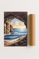 Plakat bez ramy 21x30cm Jaskinia Widok Morze Natura Ocean Pejzaż Design Hit