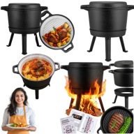 KOCIOŁEK ŻELIWNY EMALIOWANY 8L MYŚLIWSKI WĘGIERSKI NA OGNISKO WIELOFUNKCYJN