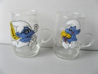 Kultowe DOBRANOCKI z PRL : Szklaneczki SMERFY Smerf SMURF Smurfs Unikat !!!