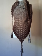 Chusta ręcznie robiona na szydełku, szer 225cm x wys 117cm, wełna merino,K2