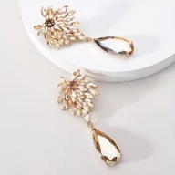 KOLCZYKI DŁUGIE WISZĄCE DIAMENTY CYRKONIA BIAŁE KWIAT VINTAGE ROKOKO