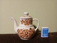 WŁOCŁAWEK DZBANUSZEK IMBRYK ZAPARZACZ HERBATY FAJANS BRĄZOWE KWIATY PRL