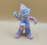 Vintage perłowy klaun grający na bębenku porcelana