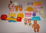 Stare akcesoria dla lalek + lalki bobasy, kioskowce Prl, lalki vintage