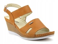 Sandały Na Koturnie Skórzane Buty Helios Wygodne jasny brąz R. 40