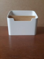 Biały organizer z bambusową przegrodą / pojemnik / pudełko z przegródkami