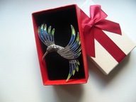 BROSZKA PTAK KOLIBER EMALIA MARKAZYTY + PUDEŁKO PREZENTOWE