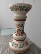 Świecznik kolumnowy Włocławek ręcznie malowany fajans PRL Duży 23 cm