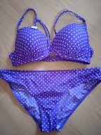 M&S strój kostium kąpielowy damski fioletowy w groszki dwuczęściowy 42