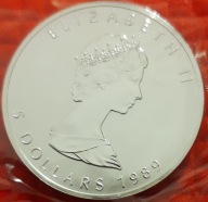LIŚĆ KANADYJSKI MAPLE LEAF SREBRO Ag 999,9 1 OZ UNCJA / SREBRNA MONETA 1989