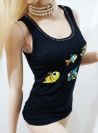 MISS DIAMOND czarna elastyczna bluzka z rybkami z cekinami S/M