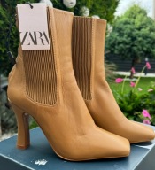 ZARA BEŻOWE BOTKI BUTY NA OBCASIE 38