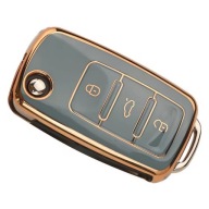 Szaroniebiesko-złote etui na kluczyk VW Passat Golf Polo Skoda Octavia Seat