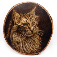 Kot Maine Coon -PIROGRAFIA (18X19 CM) OBRAZ WYPALANY NA DREWNIE handmade