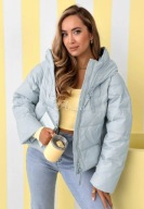 Krótka puchowa kurtka z kapturem Must Believe błękitna