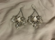 kolczyki vintage retro wiszące kryształki glamour bold duże y2k srebrne XL