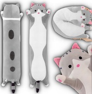 DŁUGI KOT MASKOTKA PLUSZAK PODUSZKA ZABAWKA PRZYTULANKA XXL SZARY 110cm