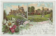F56 Gruss von der Burg KYNAST Chojnik 1900 wczesna litografia Sobieszów