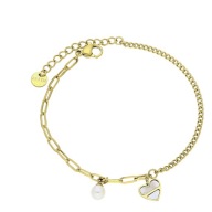 83556 Bransoletka złota stal chirurgiczna 16,5+3 CM serce perełka