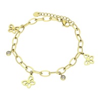 84263 Bransoletka złota stal chirurgiczna 18+3 CM motylki cyrkonie