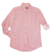 NEXT_Cudna KOSZULA_beżowa czerwone paski 100% bawełna roll-up JEDYNA_L