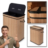 KOSZ NA PRANIE GALICJA BAMBUSOWY DWUKOMOROWY Z POKRYWĄ 100L 52X60CM