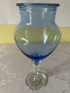 Szklany Wazon Kielich Świecznik na Stopce Niebieski Przezroczysty